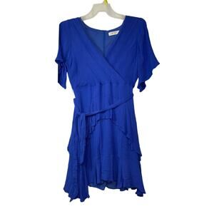 A Beautiful Soul dress women's 1X blue bright lined fully, short sleeve with tie